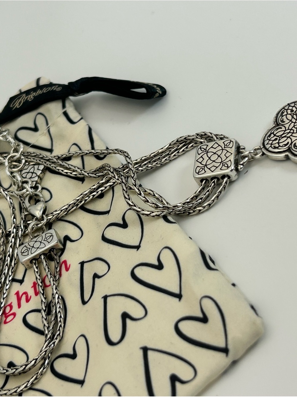 Brighton Alhambra Triple Strand Necklace 18" Silver Plated Reversible & Pouch - Picture 8 of 11